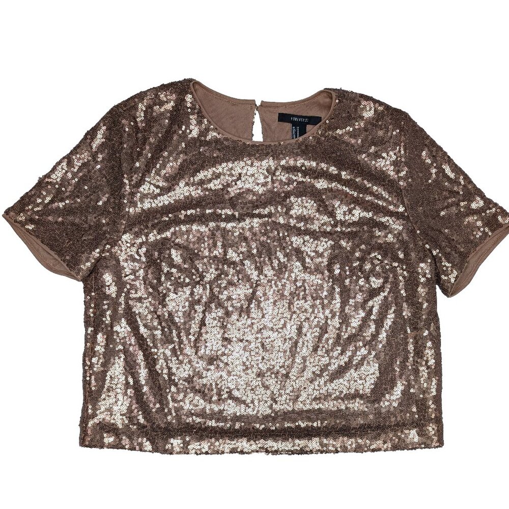 Forever 21 Sequin Crop Top Gold Shirt Shell Party Cocktail Swiftie Size Medium